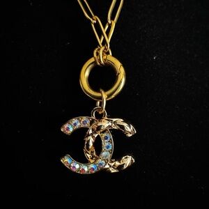 ✨ Gold Plated Paperclip Chain Necklace with Crystal Charm